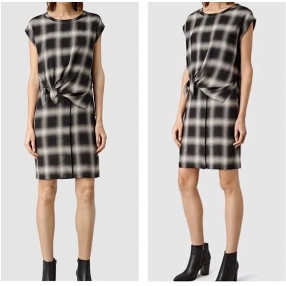 ALLSAINTS Womens 6 Heny Tie Front‎ Bodice Overlay Cap Sleeve Check Mini Dress